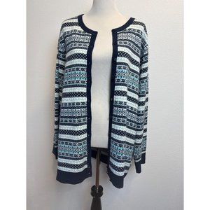 Croft & Barrow Womens Plus 2X Nordic Cardigan Sweater Open Front Blue Fair Isle